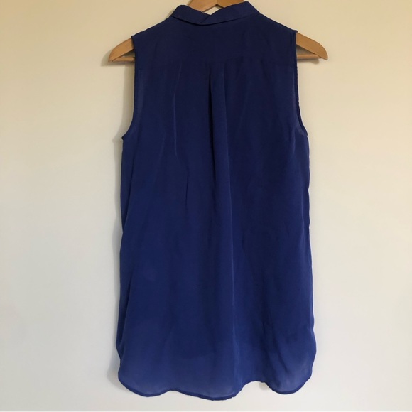 J Crew Royal Blue Silk Sleeveless Collared Top Size 6 Button Front Flowy Blouse - Picture 5 of 9